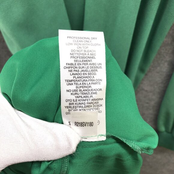 TIBI Savanna Crepe Ruffle Neck Midi Dress Green Womens Size 4 Long Sleeve - Picture 10 of 12